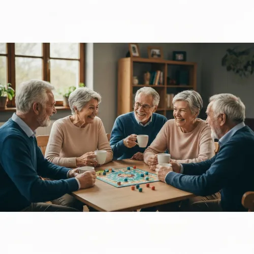 Diverse group of seniors laughing and interacting, representing community